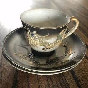 Japan Moriage Dragonware Teacup and Saucers